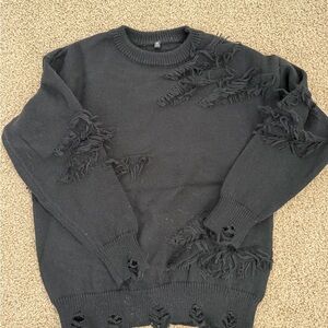 Source Unknown Black Frayed Men's Crewneck Sweater